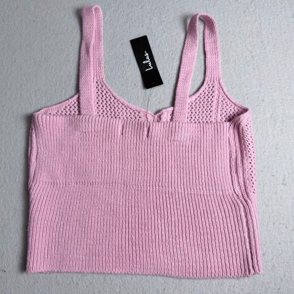 NWT L Lulus Knit Crochet Crop Tank Pink Purple Summer Soft Thin/Thick  Straps - Picture 2 of 5